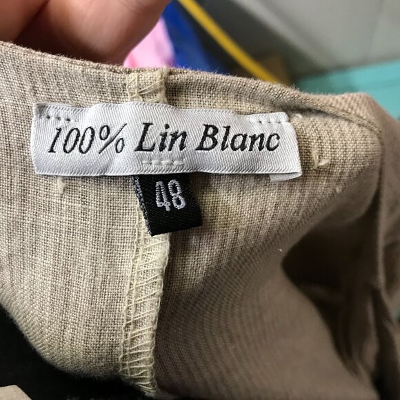 LIN BLANC - WOMEN'S 48 - TAN SHORT ROLL SLEEVE DRAPE FRONT 100% LINEN CARDIGAN - Picture 4 of 5